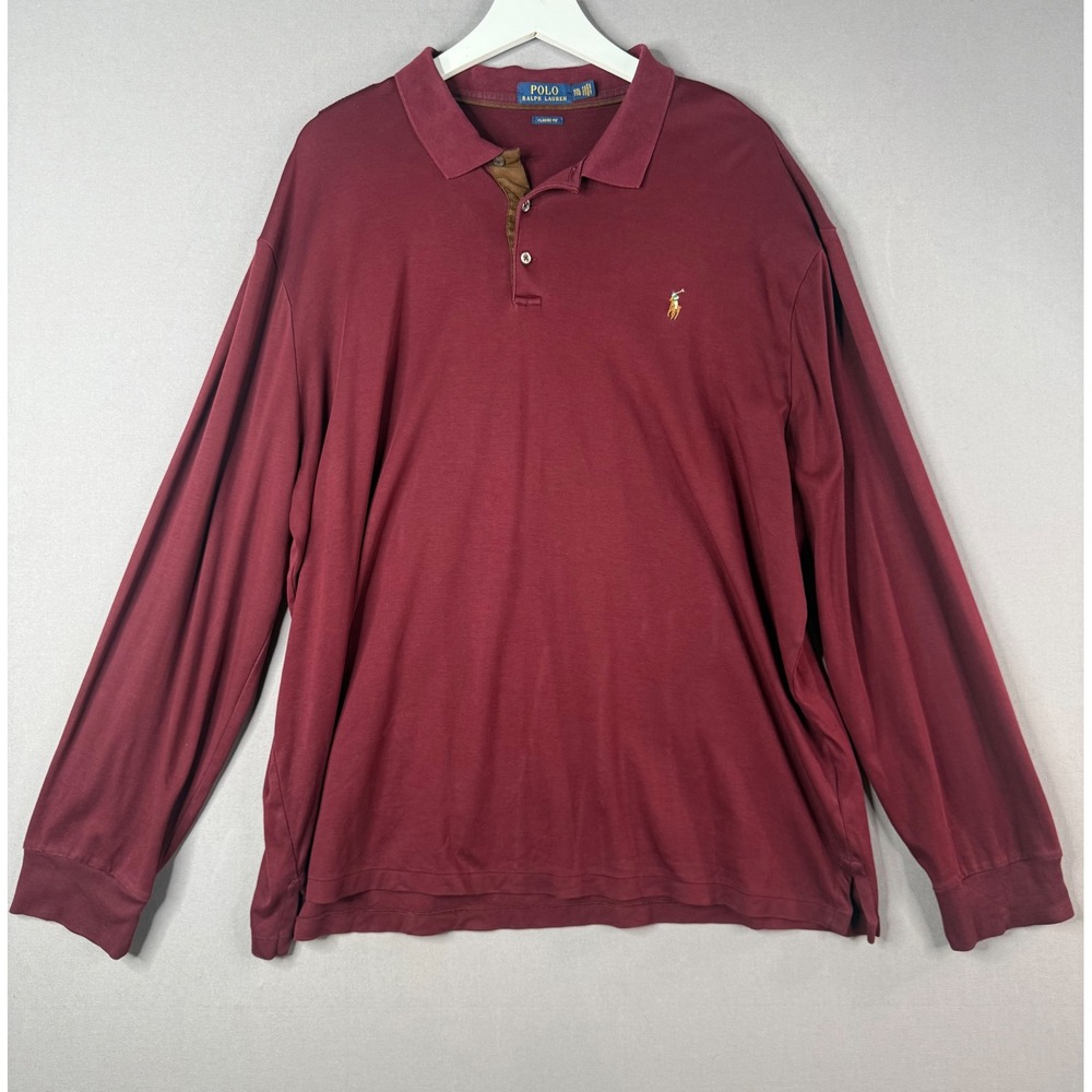Polo Ralph Lauren Polo Shirt Mens XXL Burgundy Long Sleeve Classic Fit Pony Logo